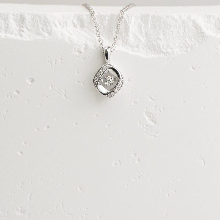 Sterling Silver Shimmering Diamond Framed Pendant Necklace