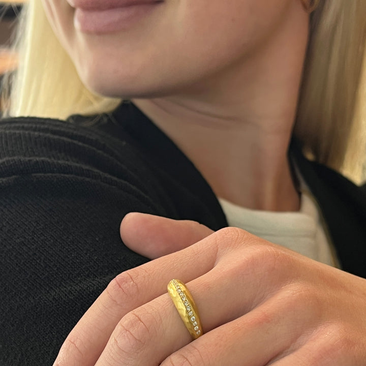 22K Yellow Gold Diamond Hammered "BOOGIE LINE" Ring
