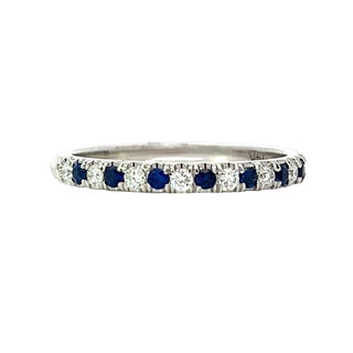 Blue Sapphire And Diamond Fishtail Set Wedding Ring In White Gold