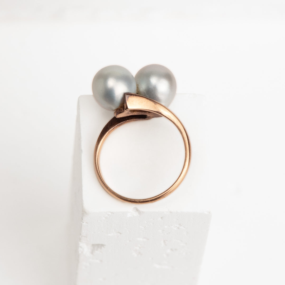 14KY 8.2-8.3mm 2 Pearl Ring