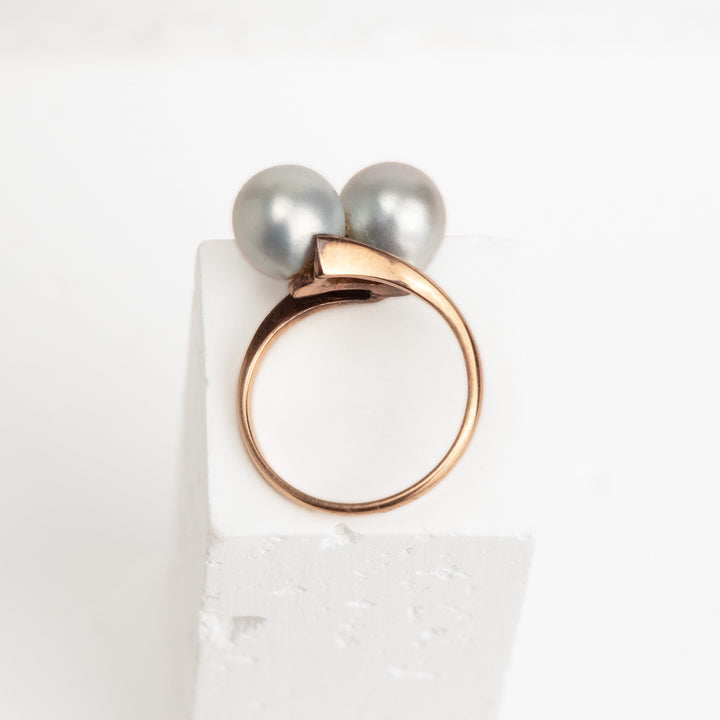 14KY 8.2-8.3mm 2 Pearl Ring
