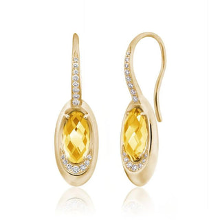 14KY Juniper  OV Citrine and Diamond Drop Earrings