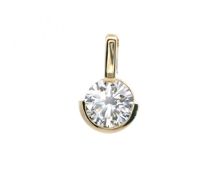 18K Yellow Gold Diamond Half-Bezel Solitaire Pendant