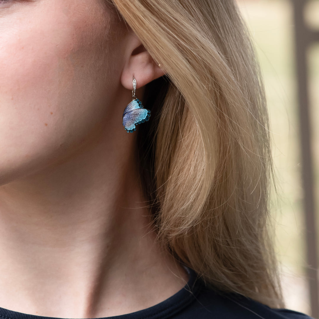 SS Blue Butterfly Wire Earring