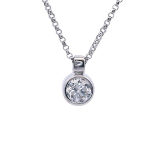 14KW 0.48ct Diamond Bezel Pendant on 16" Rolo Chain