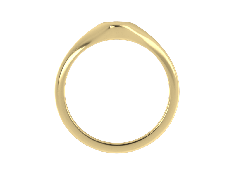 Minimalist ladies’ signet ring with custom script initial in solid 14K yellow gold. Dainty, heirloom-quality personalized jewelry for women.