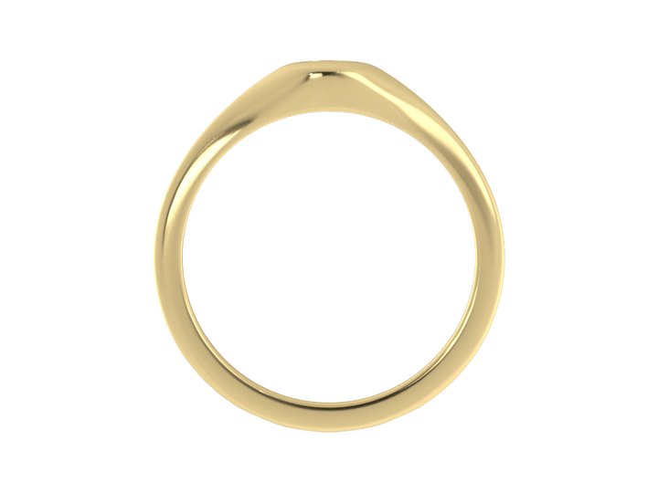 Minimalist ladies’ signet ring with custom script initial in solid 14K yellow gold. Dainty, heirloom-quality personalized jewelry for women.