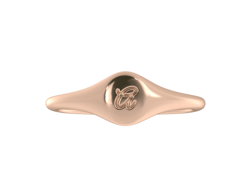 Minimalist Ladies’ Signet Ring – Custom Script Initial, Solid 14K Rose Gold