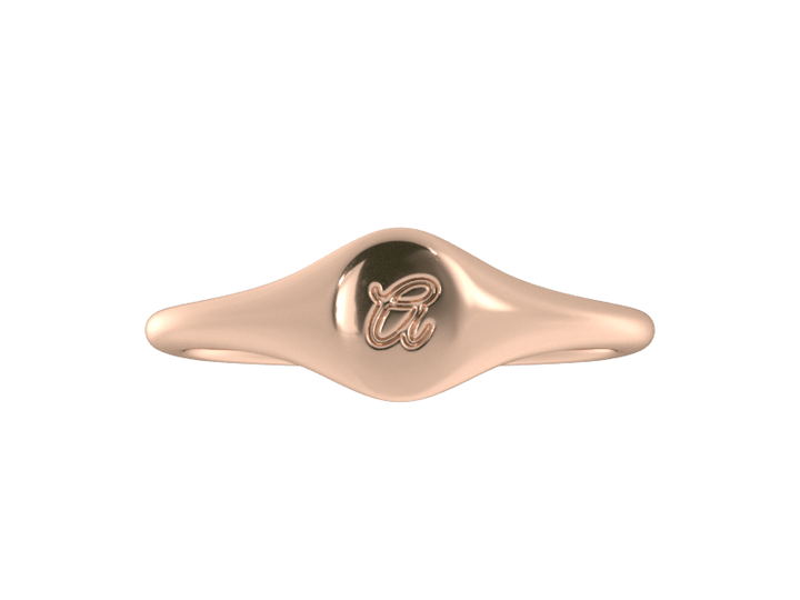 Minimalist Ladies’ Signet Ring – Custom Script Initial, Solid 14K Rose Gold