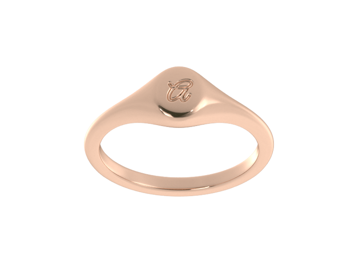 Minimalist Ladies’ Signet Ring – Custom Script Initial, Solid 14K Rose Gold