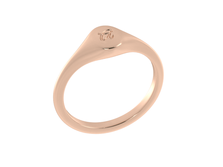 Minimalist Ladies’ Signet Ring – Custom Script Initial, Solid 14K Rose Gold