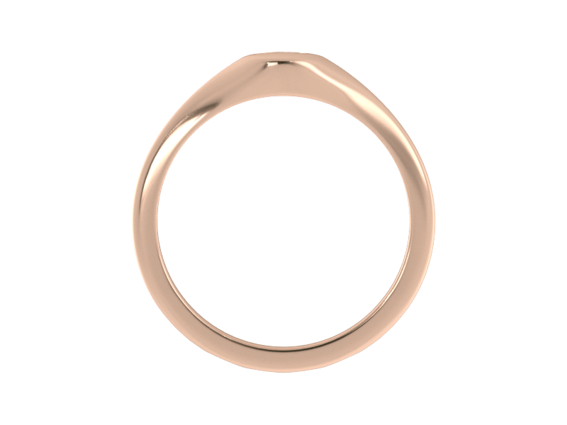 Minimalist ladies’ signet ring with custom script initial in solid 14K rose gold. Dainty, heirloom-quality personalized jewelry for women.