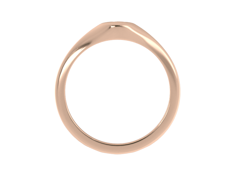 Minimalist ladies’ signet ring with custom script initial in solid 14K rose gold. Dainty, heirloom-quality personalized jewelry for women.