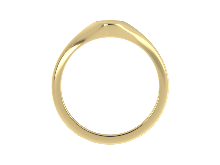 Minimalist ladies’ signet ring with custom script initial in solid 14K yellow gold. Dainty, heirloom-quality personalized jewelry for women.