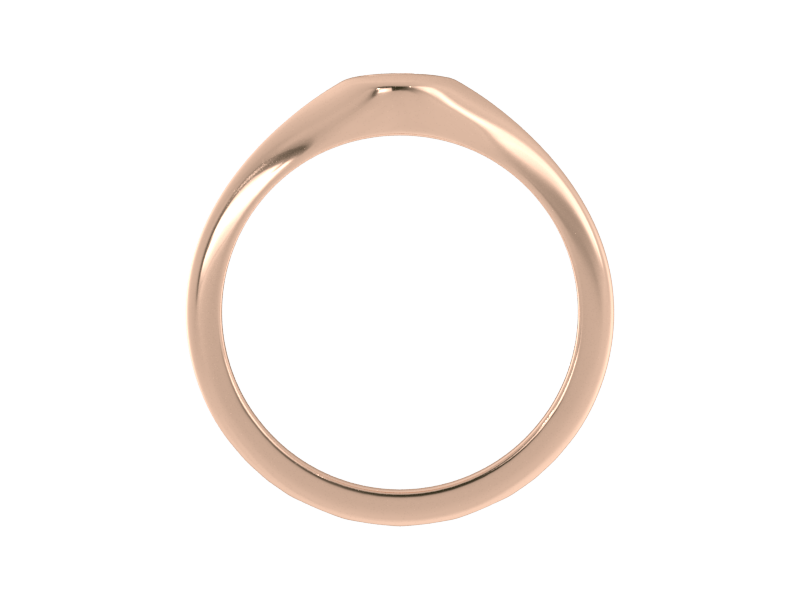 Minimalist ladies’ signet ring with custom script initial in solid 14K rose gold. Dainty, heirloom-quality personalized jewelry for women.