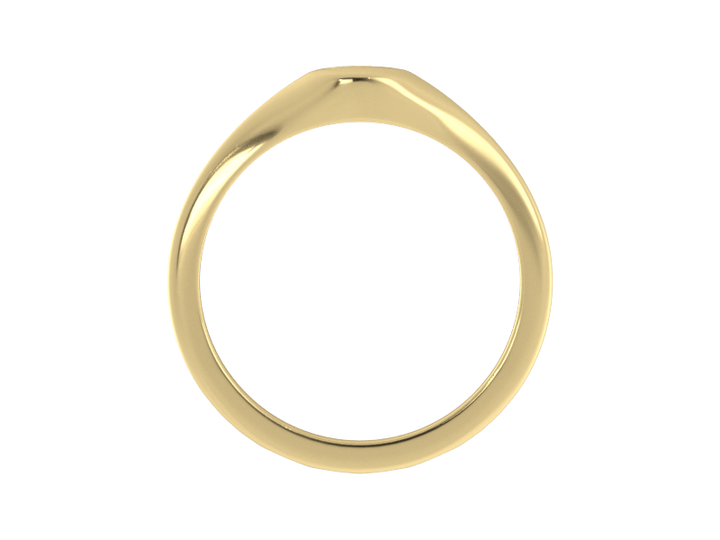 Minimalist ladies’ signet ring with custom script initial in solid 14K yellow gold. Dainty, heirloom-quality personalized jewelry for women.