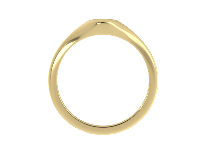 Minimalist ladies’ signet ring with custom script initial in solid 14K yellow gold. Dainty, heirloom-quality personalized jewelry for women.