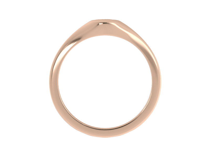 Minimalist ladies’ signet ring with custom script initial in solid 14K rose gold. Dainty, heirloom-quality personalized jewelry for women.