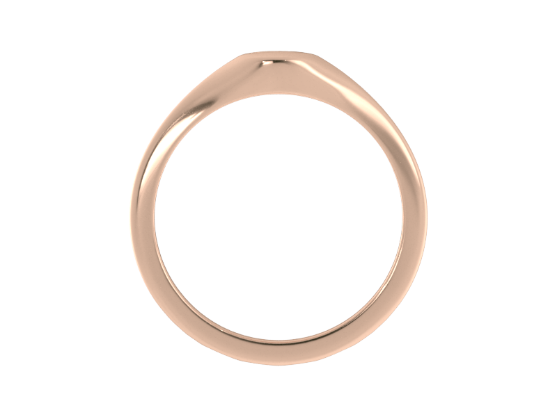 Minimalist ladies’ signet ring with custom script initial in solid 14K rose gold. Dainty, heirloom-quality personalized jewelry for women.
