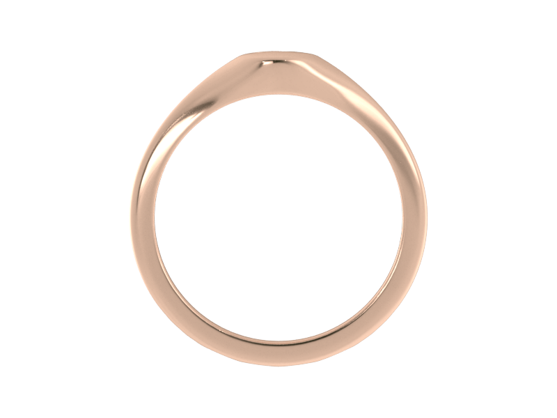 Minimalist ladies’ signet ring with custom script initial in solid 14K rose gold. Dainty, heirloom-quality personalized jewelry for women.
