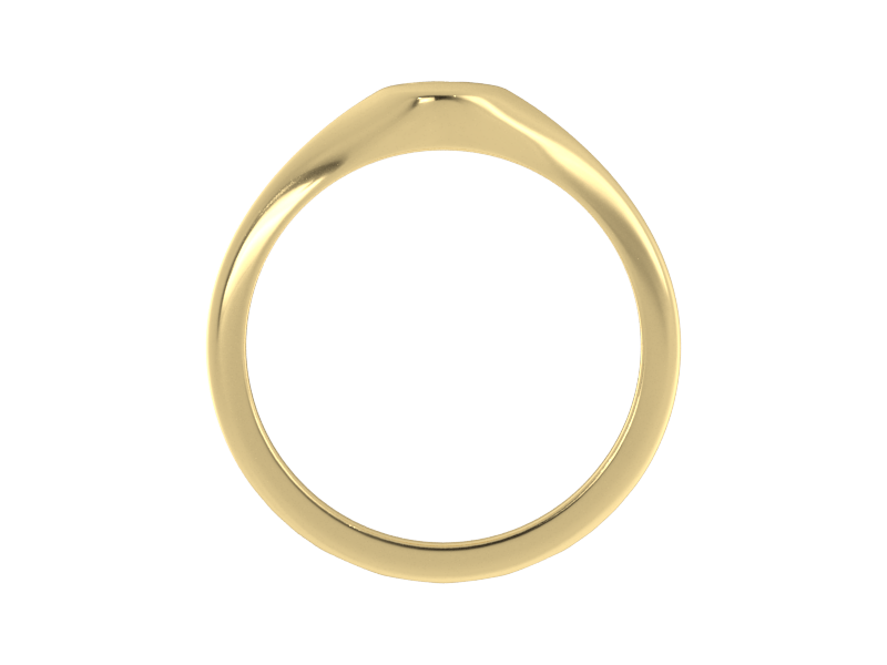 Minimalist ladies’ signet ring with custom script initial in solid 14K yellow gold. Dainty, heirloom-quality personalized jewelry for women.