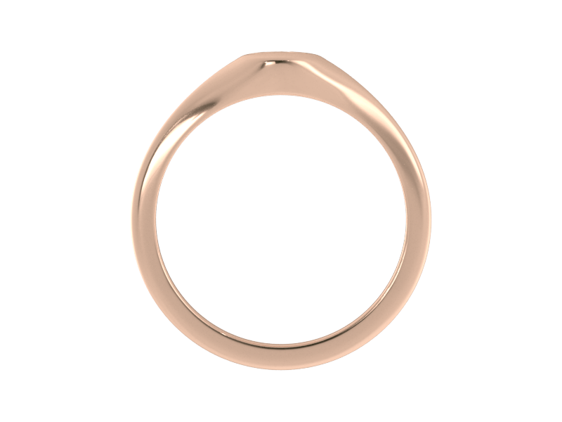 Minimalist ladies’ signet ring with custom script initial in solid 14K rose gold. Dainty, heirloom-quality personalized jewelry for women.