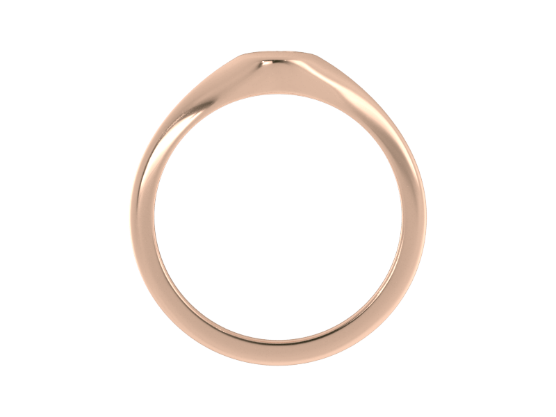 Minimalist ladies’ signet ring with custom script initial in solid 14K rose gold. Dainty, heirloom-quality personalized jewelry for women.
