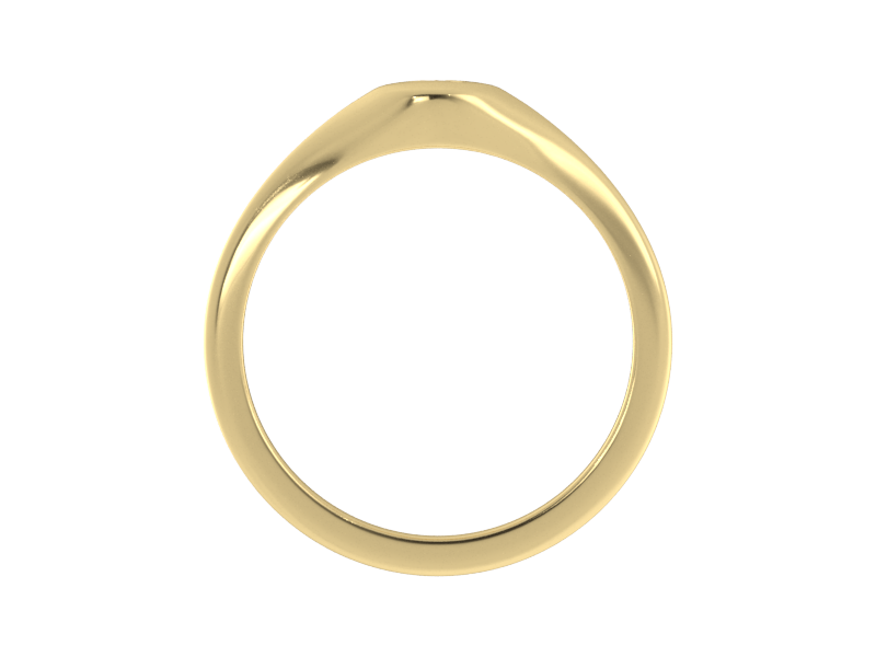 Minimalist ladies’ signet ring with custom script initial in solid 14K yellow gold. Dainty, heirloom-quality personalized jewelry for women.