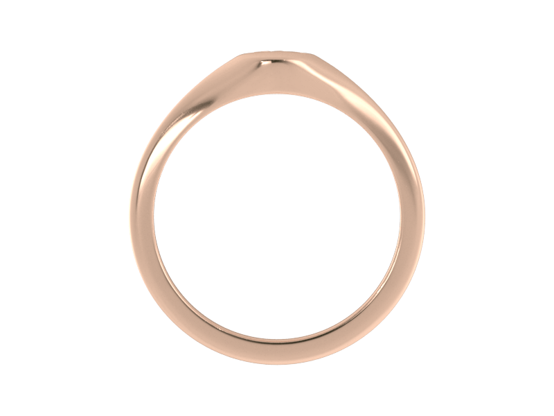 Minimalist ladies’ signet ring with custom script initial in solid 14K rose gold. Dainty, heirloom-quality personalized jewelry for women.