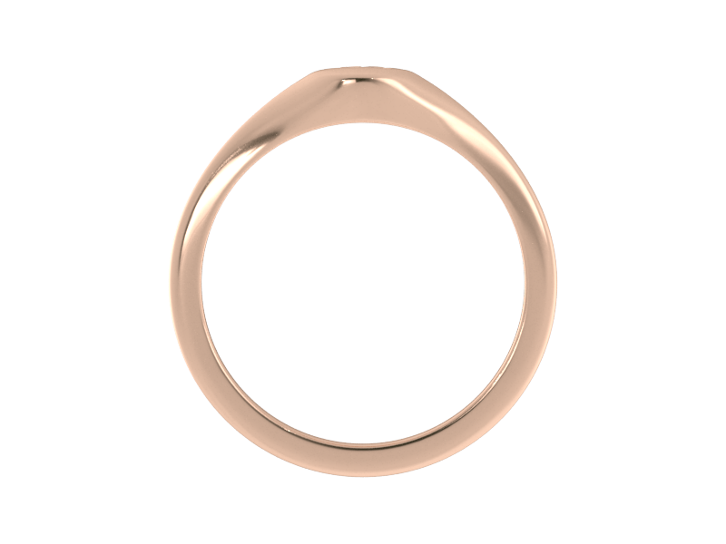 Minimalist ladies’ signet ring with custom script initial in solid 14K rose gold. Dainty, heirloom-quality personalized jewelry for women.
