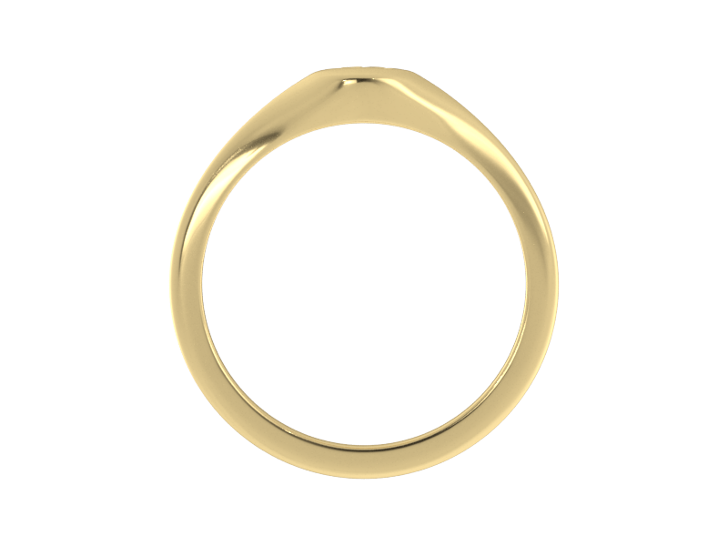 Minimalist ladies’ signet ring with custom script initial in solid 14K yellow gold. Dainty, heirloom-quality personalized jewelry for women.