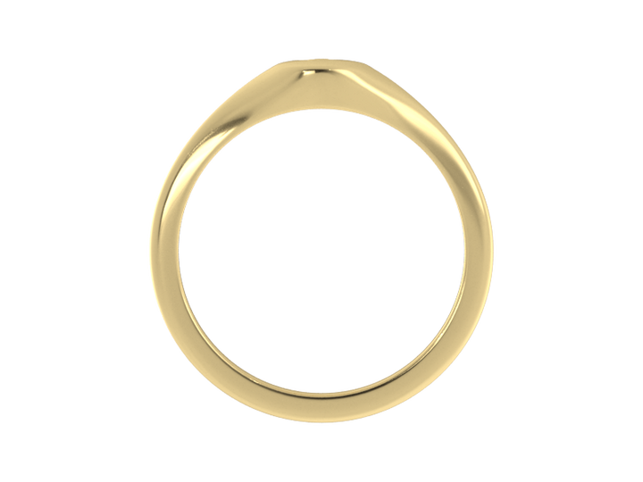 Minimalist ladies’ signet ring with custom script initial in solid 14K yellow gold. Dainty, heirloom-quality personalized jewelry for women.