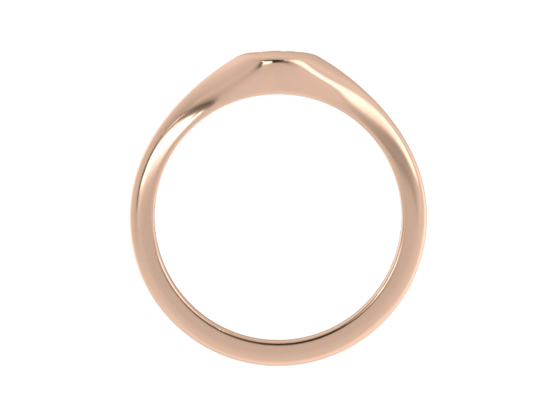 Minimalist ladies’ signet ring with custom script initial in solid 14K rose gold. Dainty, heirloom-quality personalized jewelry for women.