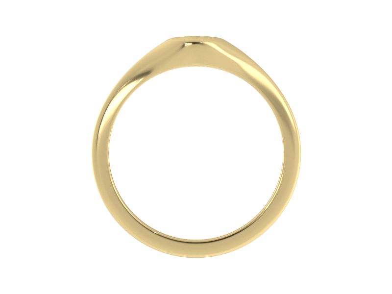 Minimalist ladies’ signet ring with custom script initial in solid 14K yellow gold. Dainty, heirloom-quality personalized jewelry for women.