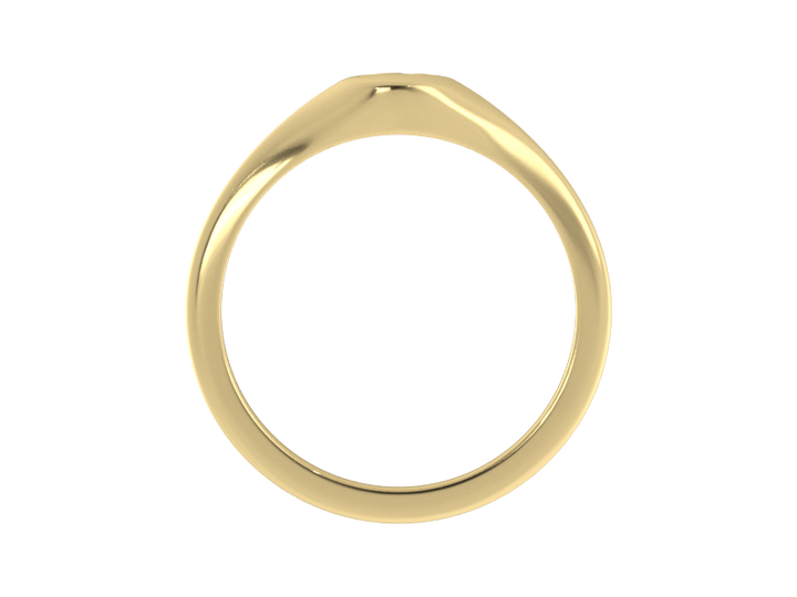 Minimalist ladies’ signet ring with custom script initial in solid 14K yellow gold. Dainty, heirloom-quality personalized jewelry for women.