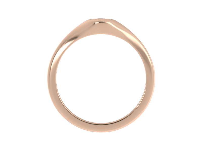 Minimalist ladies’ signet ring with custom script initial in solid 14K rose gold. Dainty, heirloom-quality personalized jewelry for women.