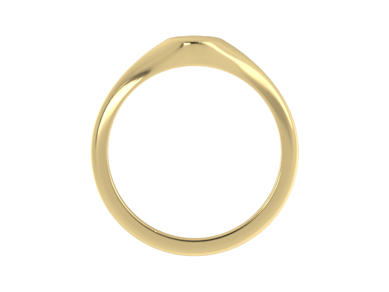 Minimalist ladies’ signet ring with custom script initial in solid 14K yellow gold. Dainty, heirloom-quality personalized jewelry for women.