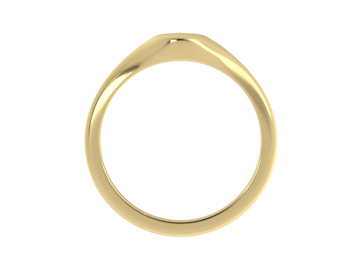 Minimalist ladies’ signet ring with custom script initial in solid 14K yellow gold. Dainty, heirloom-quality personalized jewelry for women.