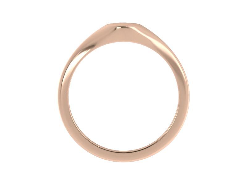 Minimalist ladies’ signet ring with custom script initial in solid 14K rose gold. Dainty, heirloom-quality personalized jewelry for women.