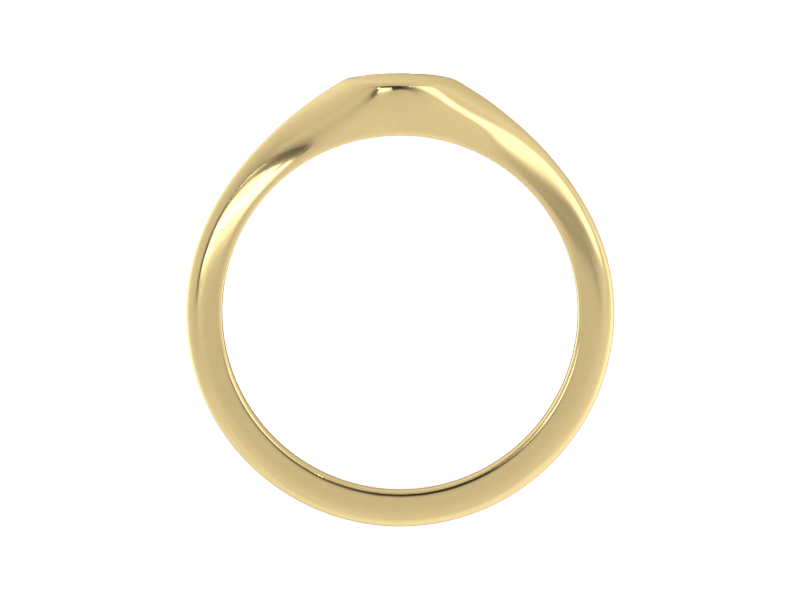 Minimalist ladies’ signet ring with custom script initial in solid 14K yellow gold. Dainty, heirloom-quality personalized jewelry for women.