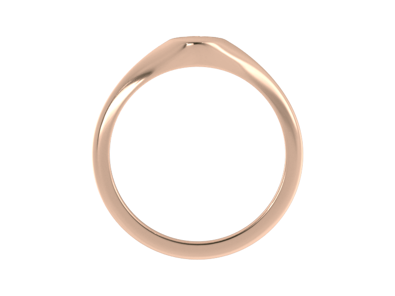 Minimalist ladies’ signet ring with custom script initial in solid 14K rose gold. Dainty, heirloom-quality personalized jewelry for women.