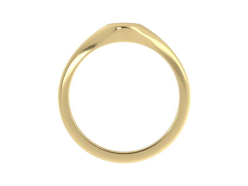 Minimalist ladies’ signet ring with custom script initial in solid 14K yellow gold. Dainty, heirloom-quality personalized jewelry for women.