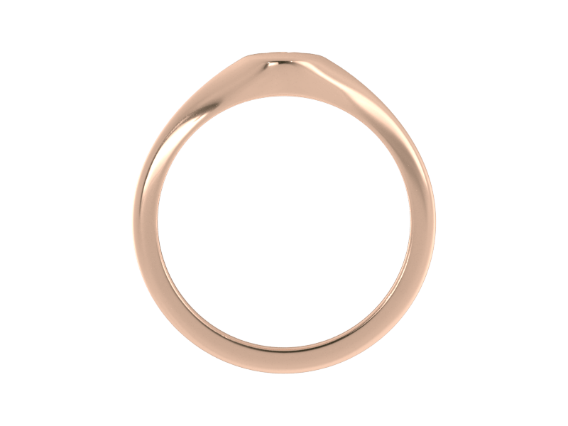 Minimalist ladies’ signet ring with custom script initial in solid 14K rose gold. Dainty, heirloom-quality personalized jewelry for women.
