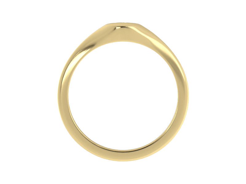 Minimalist ladies’ signet ring with custom script initial in solid 14K yellow gold. Dainty, heirloom-quality personalized jewelry for women.