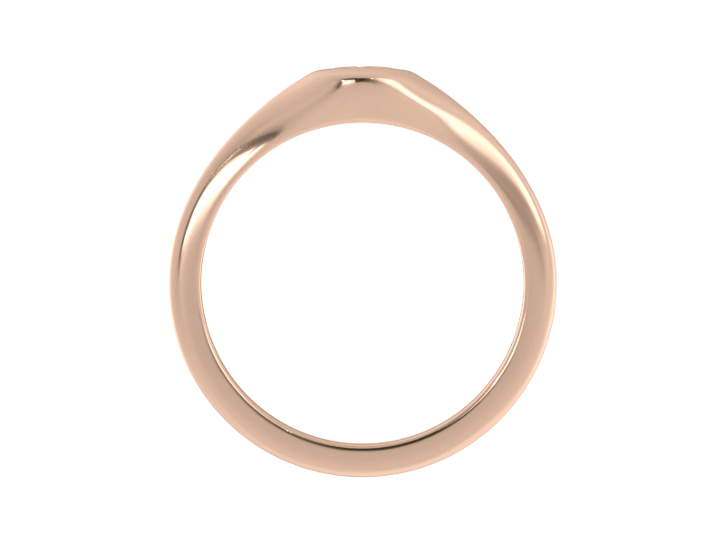 Minimalist ladies’ signet ring with custom script initial in solid 14K rose gold. Dainty, heirloom-quality personalized jewelry for women.