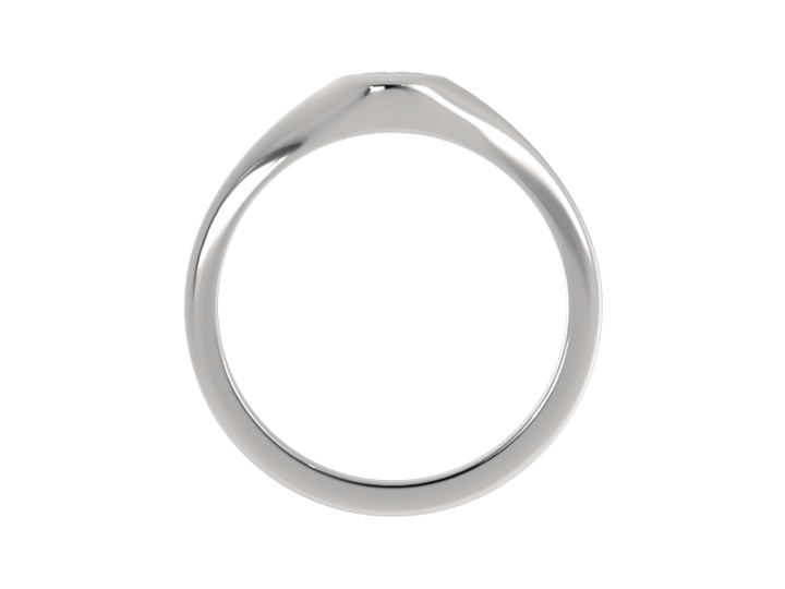 Minimalist ladies’ signet ring with custom script initial in solid gold or silver. Dainty, heirloom-quality personalized jewelry for women.