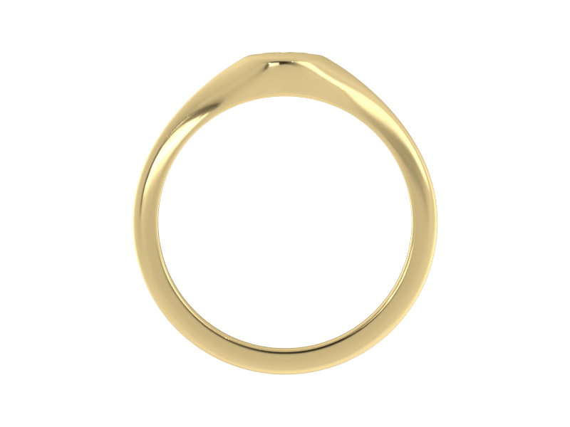 Minimalist ladies’ signet ring with custom script initial in solid 14K yellow gold. Dainty, heirloom-quality personalized jewelry for women.