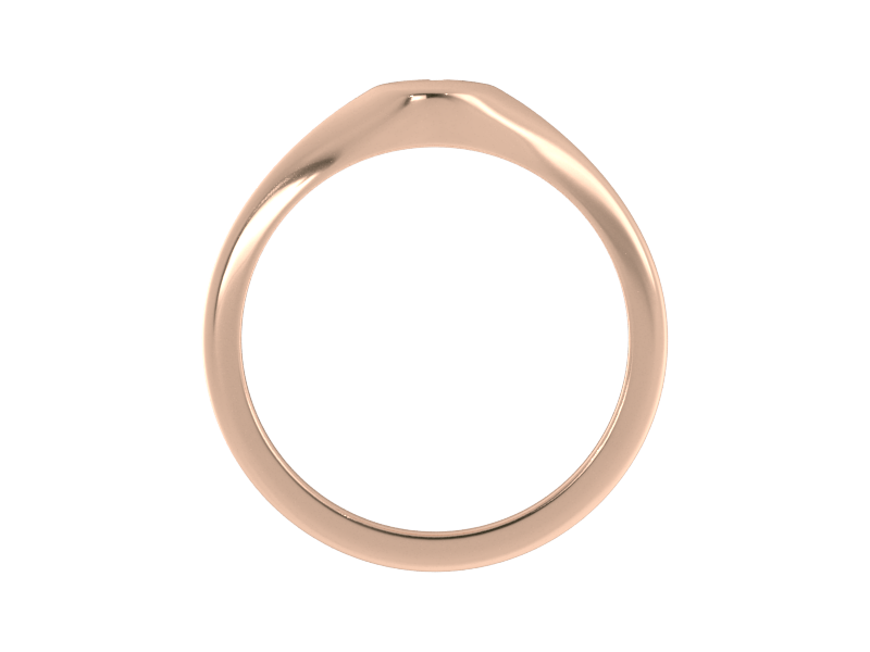 Minimalist ladies’ signet ring with custom script initial in solid 14K rose gold. Dainty, heirloom-quality personalized jewelry for women.