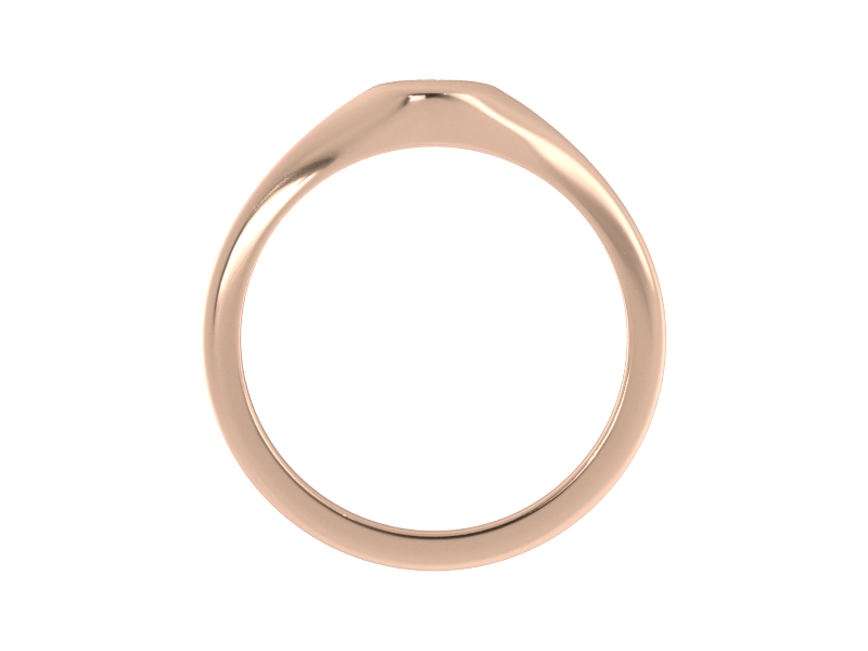 Minimalist ladies’ signet ring with custom script initial in solid 14K rose gold. Dainty, heirloom-quality personalized jewelry for women.