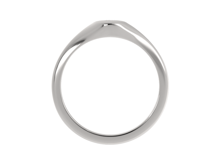 Minimalist ladies’ signet ring with custom script initial in solid gold or silver. Dainty, heirloom-quality personalized jewelry for women.